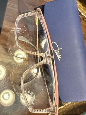 Cazal Clear Frame Sunglasses with Pink Top Accent and Navy Case
